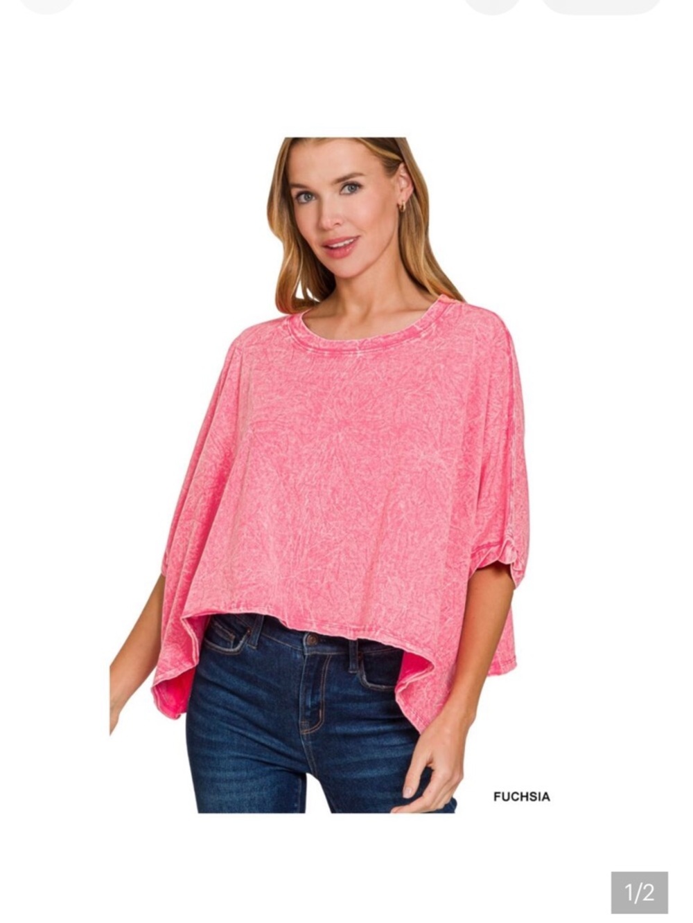 Zenana Fuchsia Oversized Mineral-Wash Top - Women